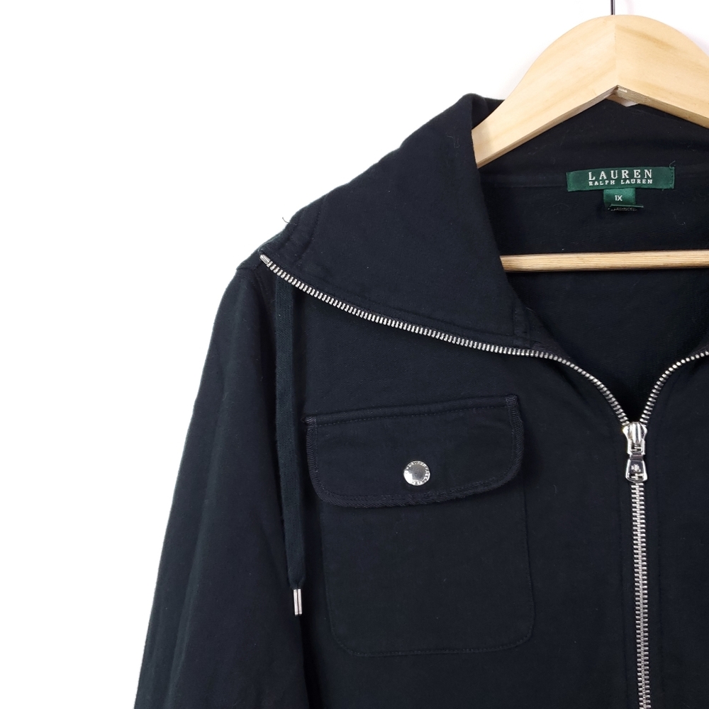 Lauren Ralph Lauren Black Cotton Zip-up Jacket - Picture 3 of 5